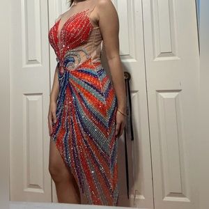 Nude Rhinestone Beaded Dress